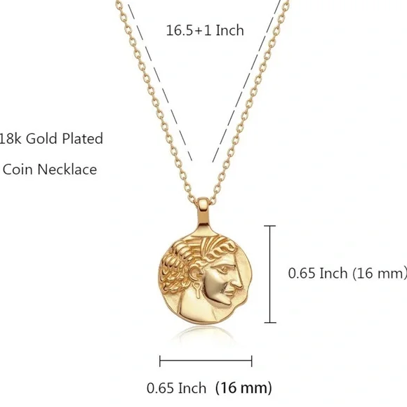 NEW 18K Gold Plated Gold Medallion Pendant Necklace